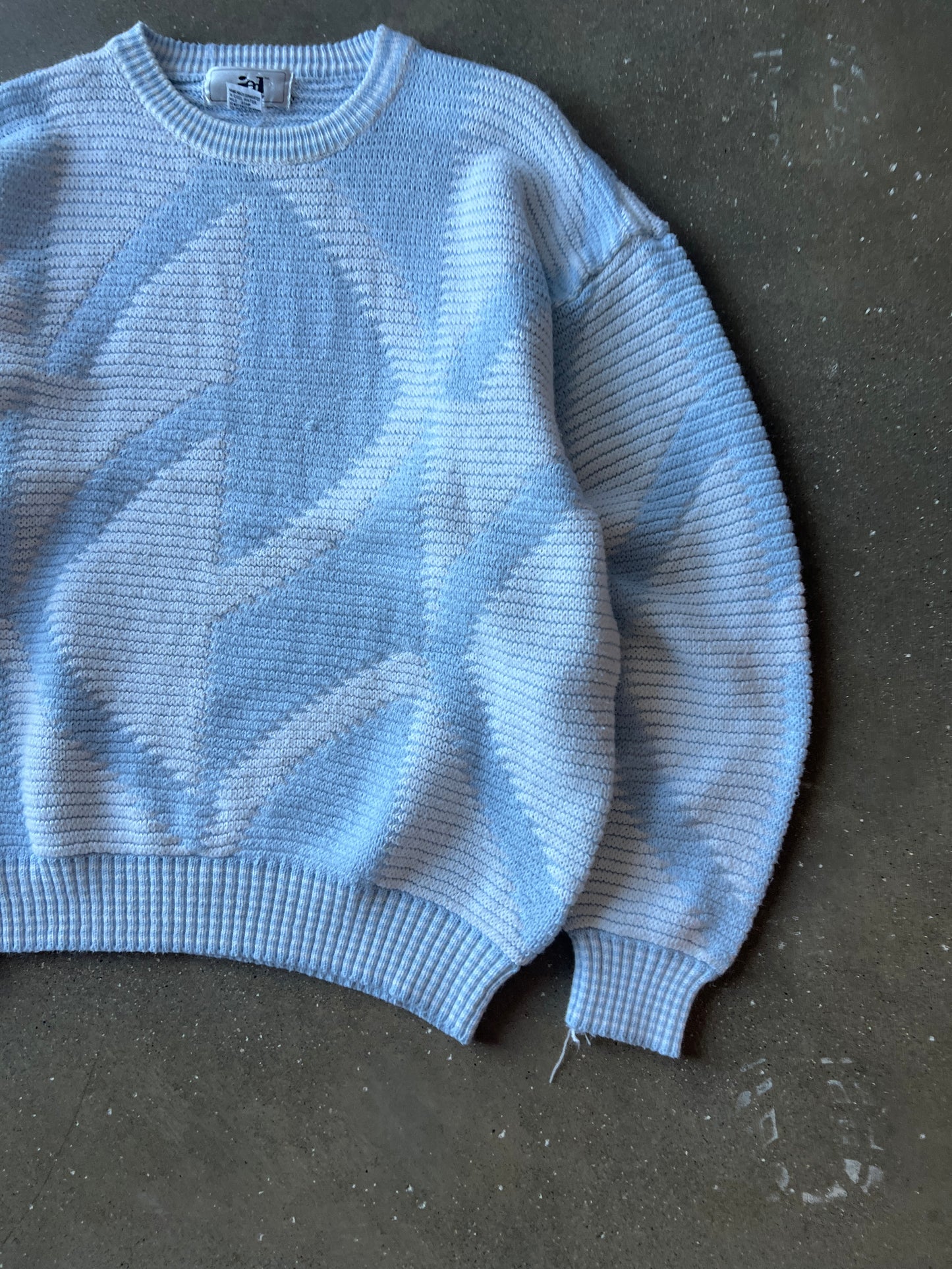 Vintage Cloud Blue White Knit Sweater - M