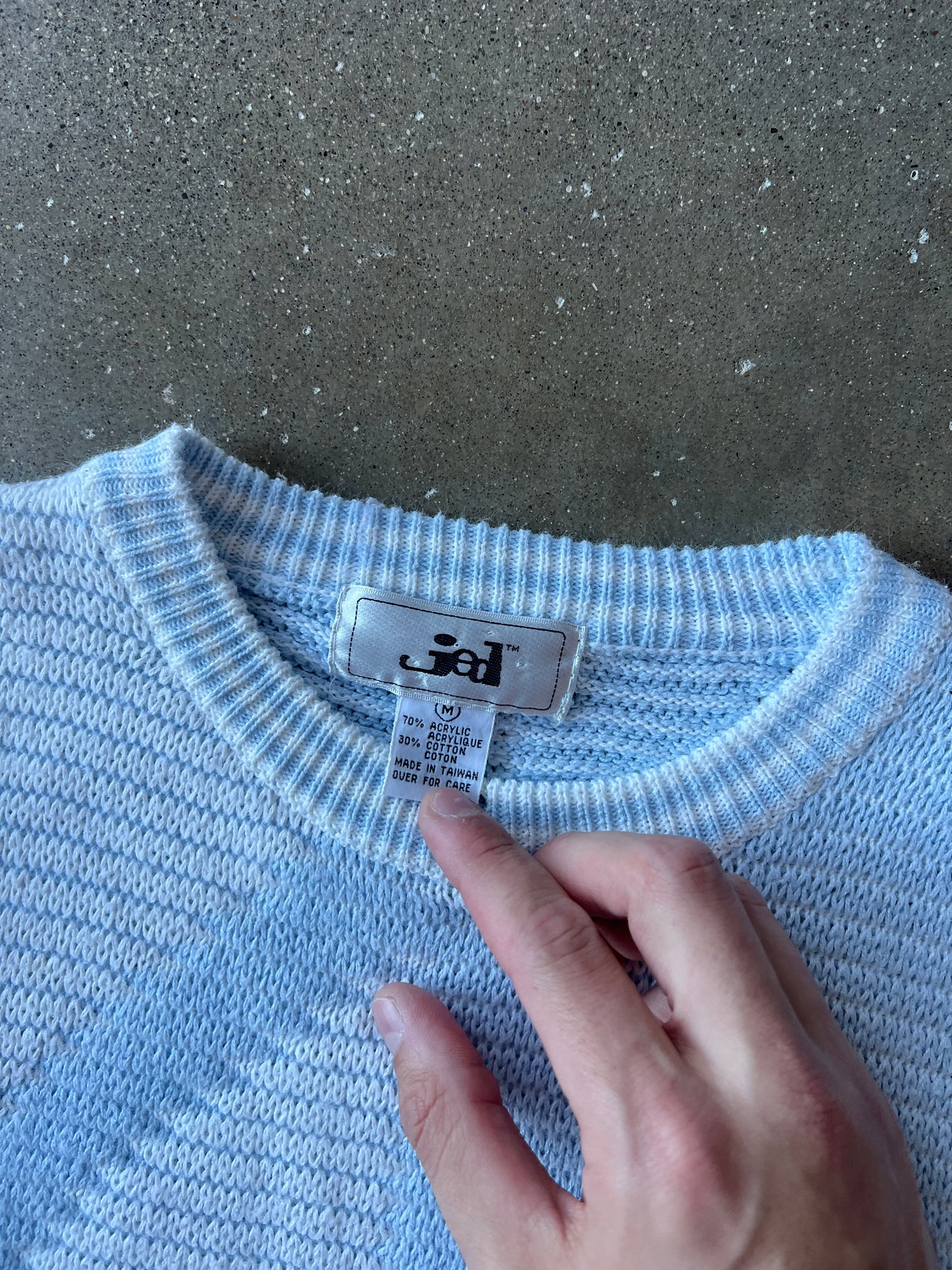Vintage Cloud Blue White Knit Sweater - M