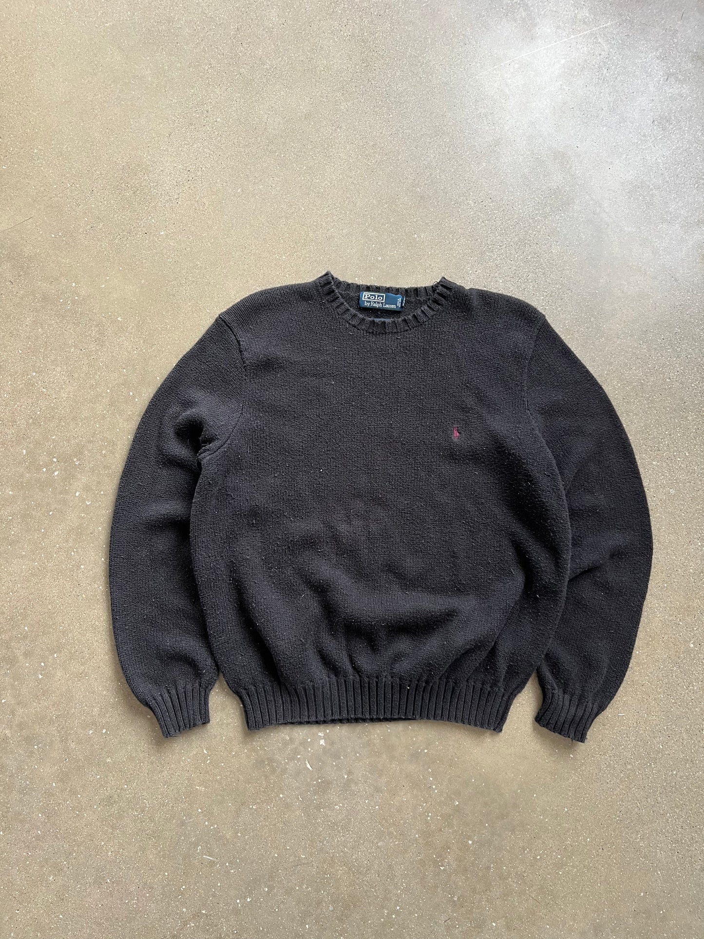 Vintage Black Polo Knit Sweater - L