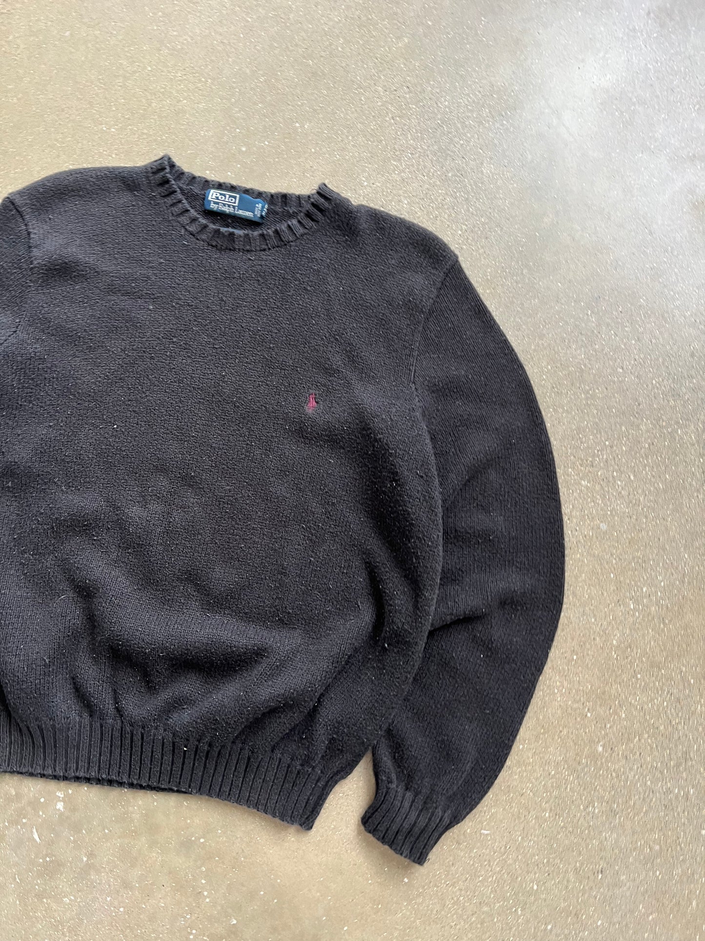 Vintage Black Polo Knit Sweater - L