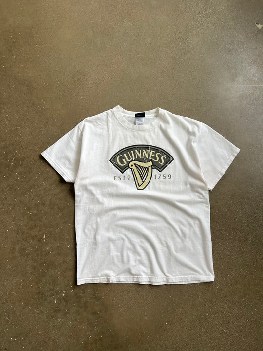 Vintage White Guiness Beer Shirt - L