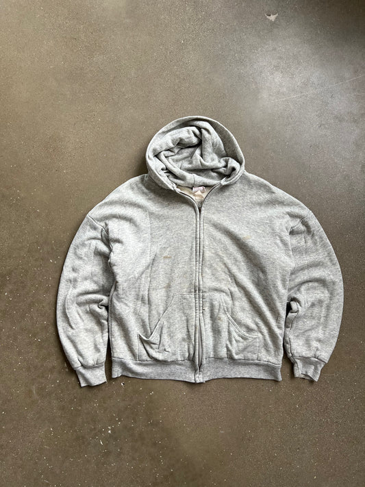 Vintage Grey Blank Zip Up Hoodie - M