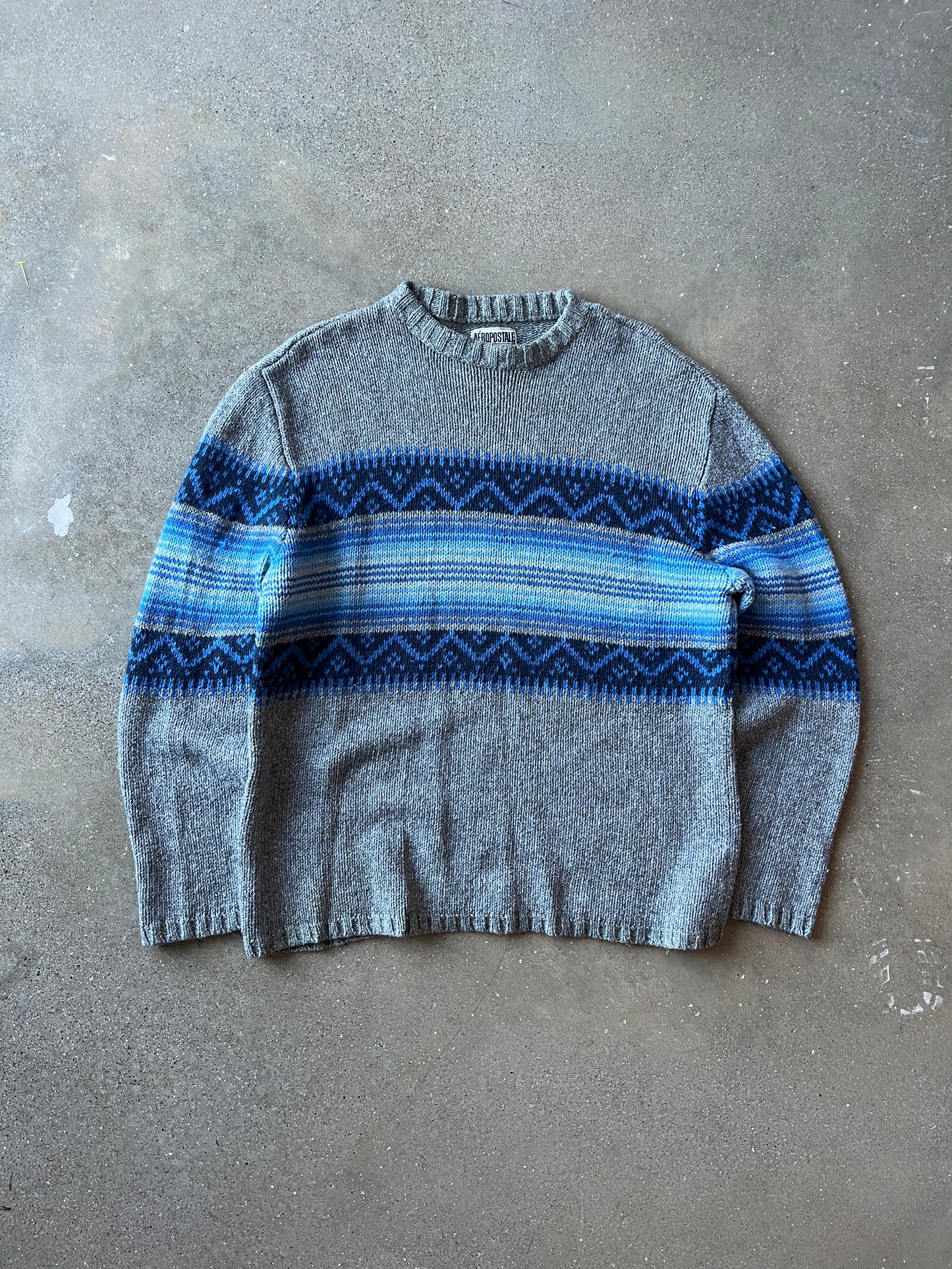 Vintage Grey Blue Stripped Knit Sweater - L