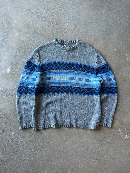 Vintage Grey Blue Stripped Knit Sweater - L