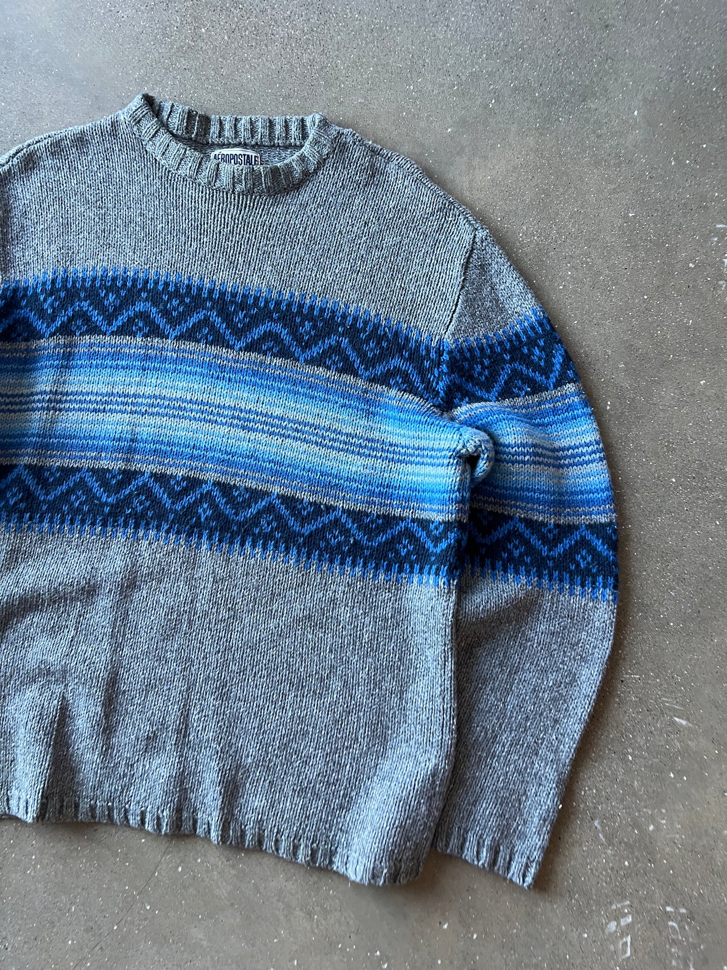 Vintage Grey Blue Stripped Knit Sweater - L