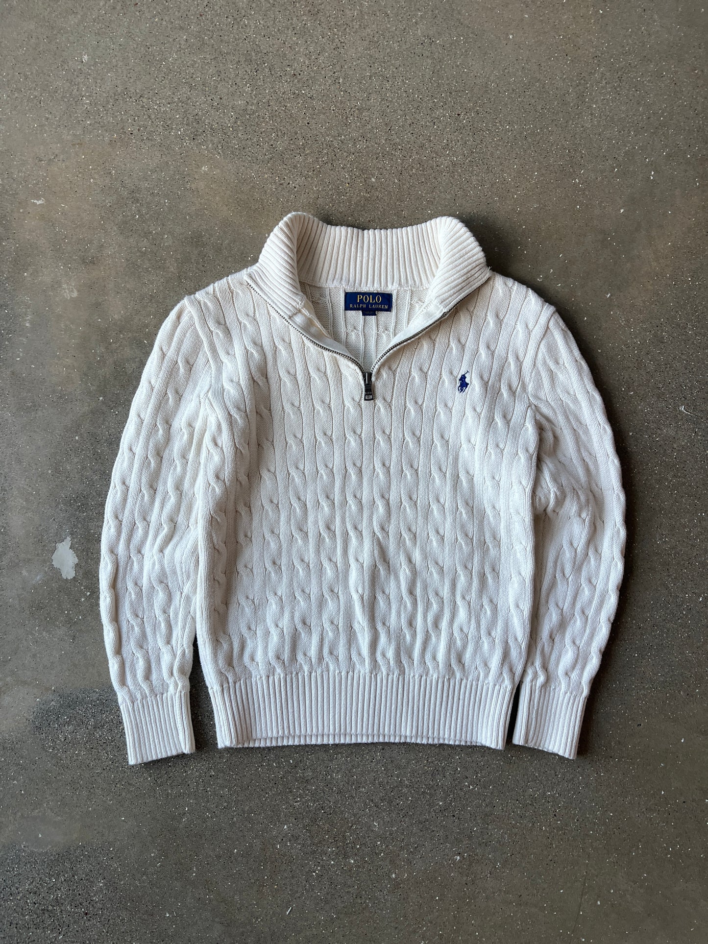 Vintage White Polo Ralph Lauren Zip Sweater - M