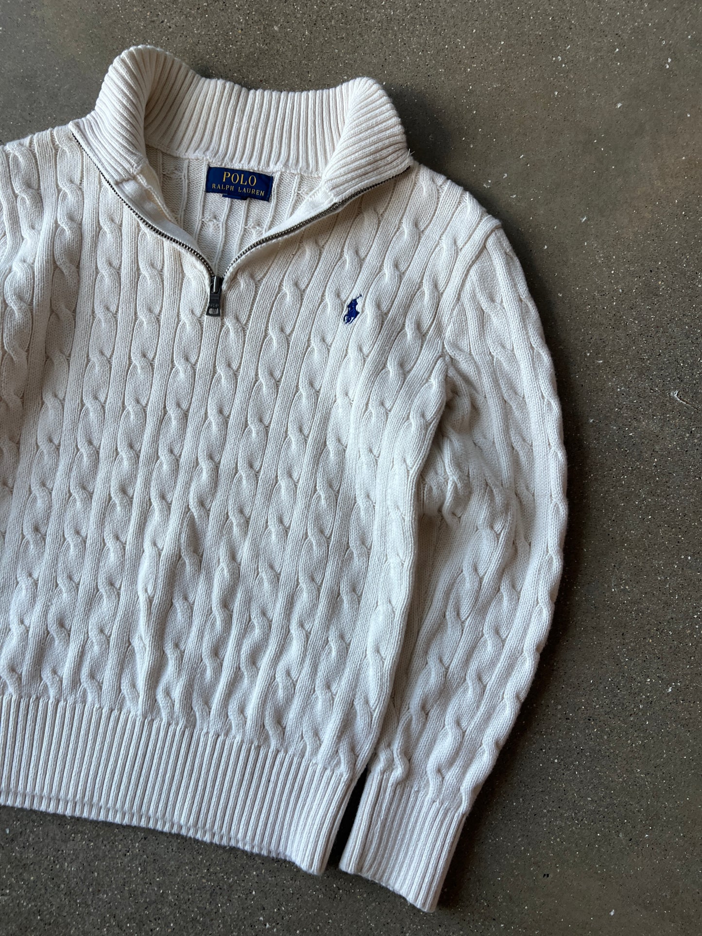 Vintage White Polo Ralph Lauren Zip Sweater - M