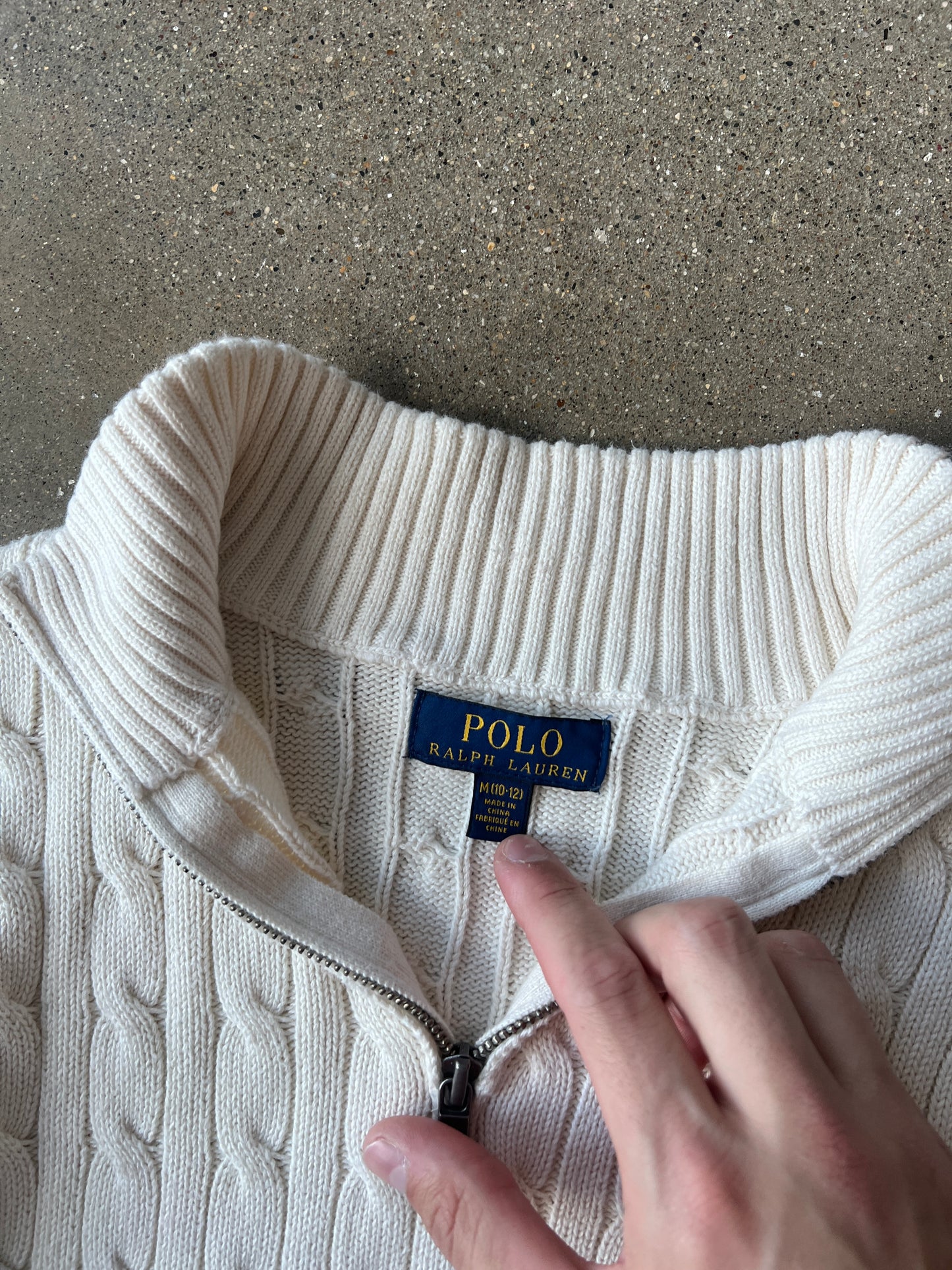 Vintage White Polo Ralph Lauren Zip Sweater - M
