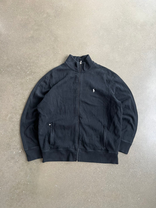 Vintage Black Polo Zip Up Sweatshirt - XL