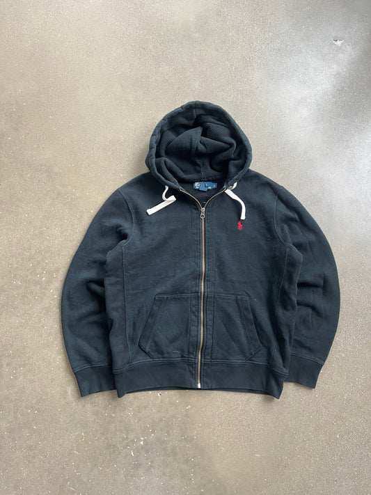 Vintage Black Polo Raulph Lauren Zip Up Hoodie - L