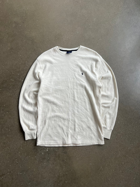Vintage Cream White Polo Thermal Shirt - XL