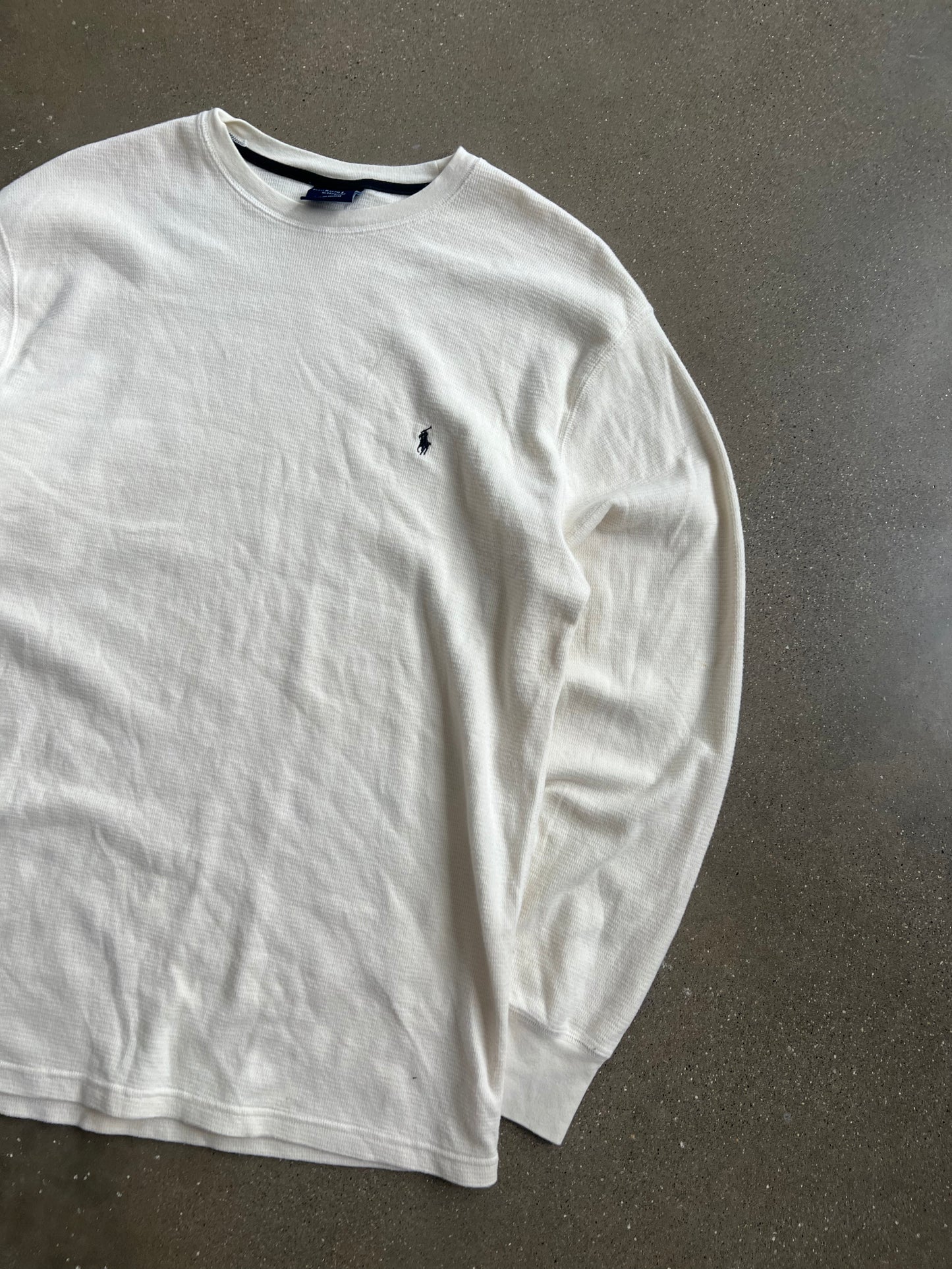 Vintage Cream White Polo Thermal Shirt - XL