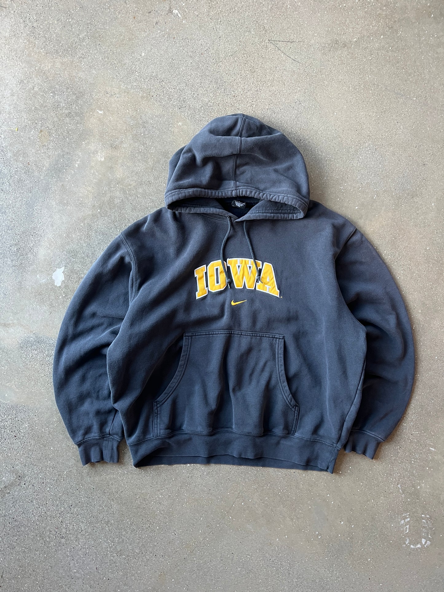 Vintage Faded Black Iowa Hoodie - L