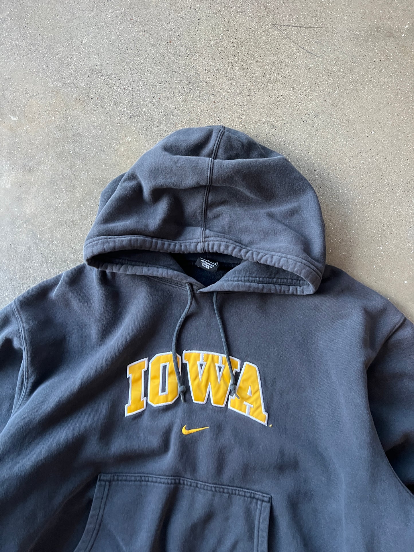 Vintage Faded Black Iowa Hoodie - L