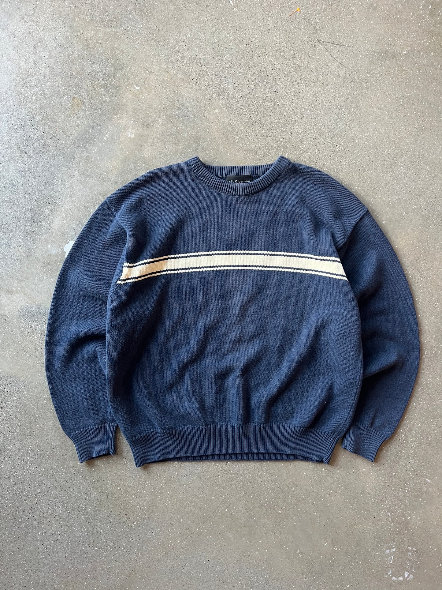 Vintage Navy Blue Stripped Knit Sweater - XL