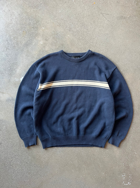 Vintage Navy Blue Stripped Knit Sweater - XL