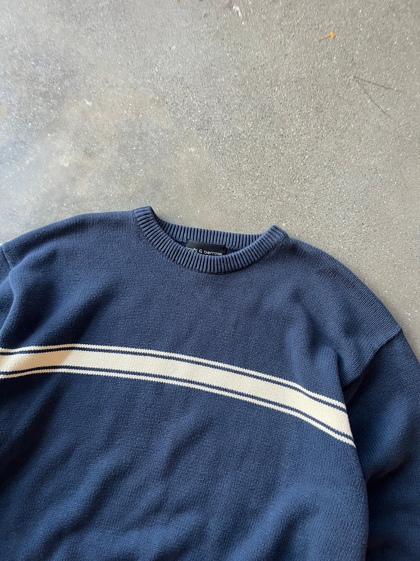 Vintage Navy Blue Stripped Knit Sweater - XL