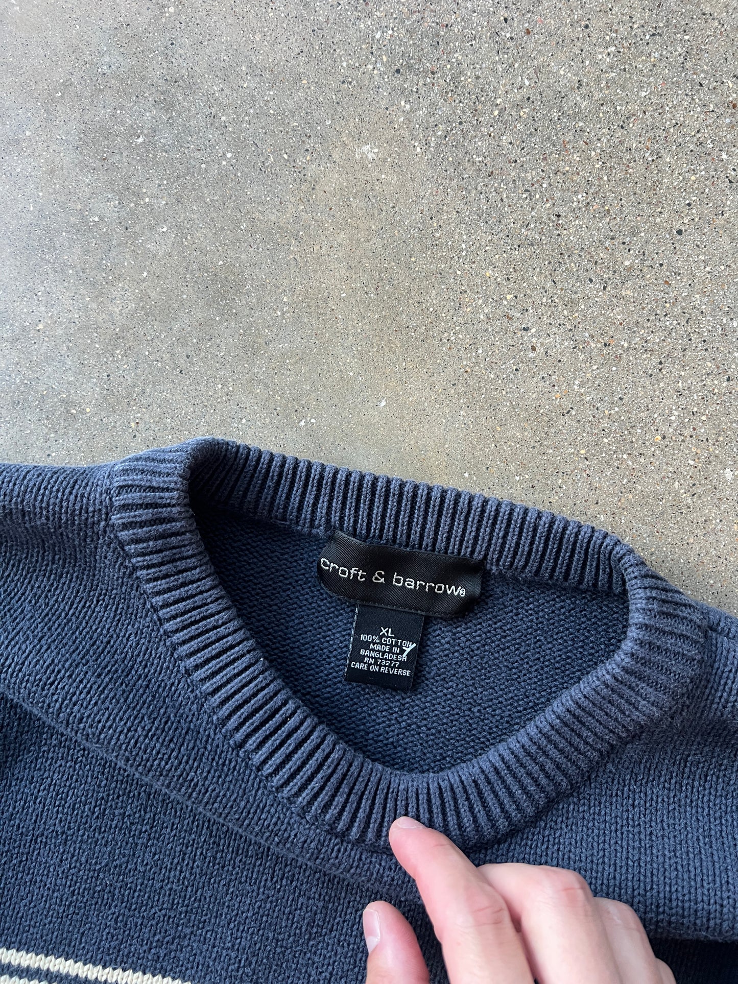 Vintage Navy Blue Stripped Knit Sweater - XL