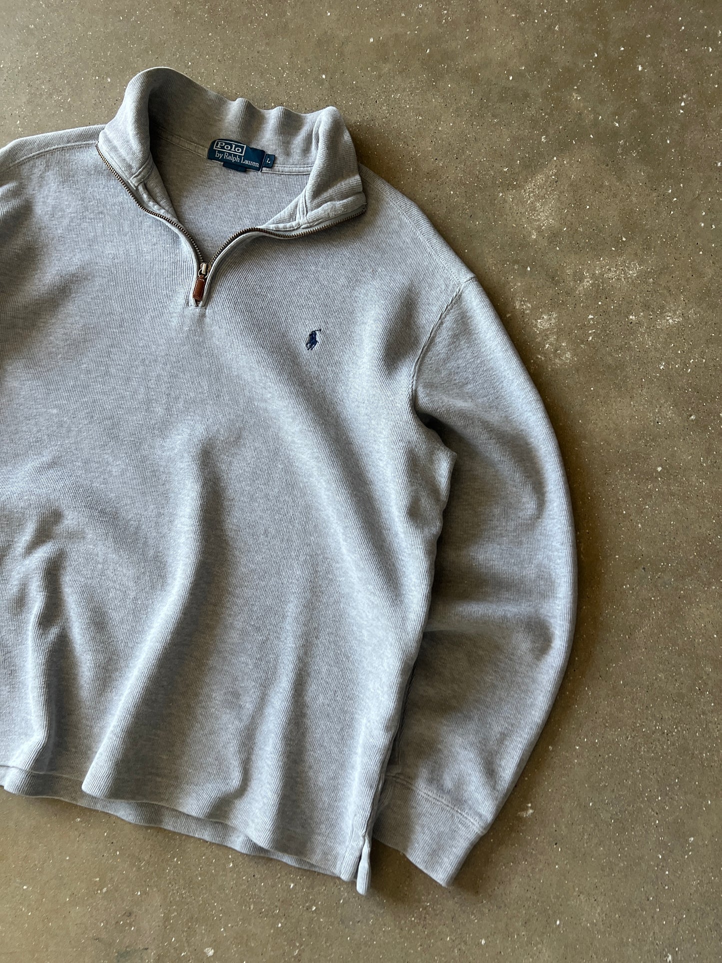 Vintage Grey Polo Zip Up Sweater - M