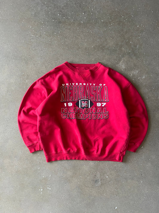 Vintage Cherry Red Nebraska Crew - XXL