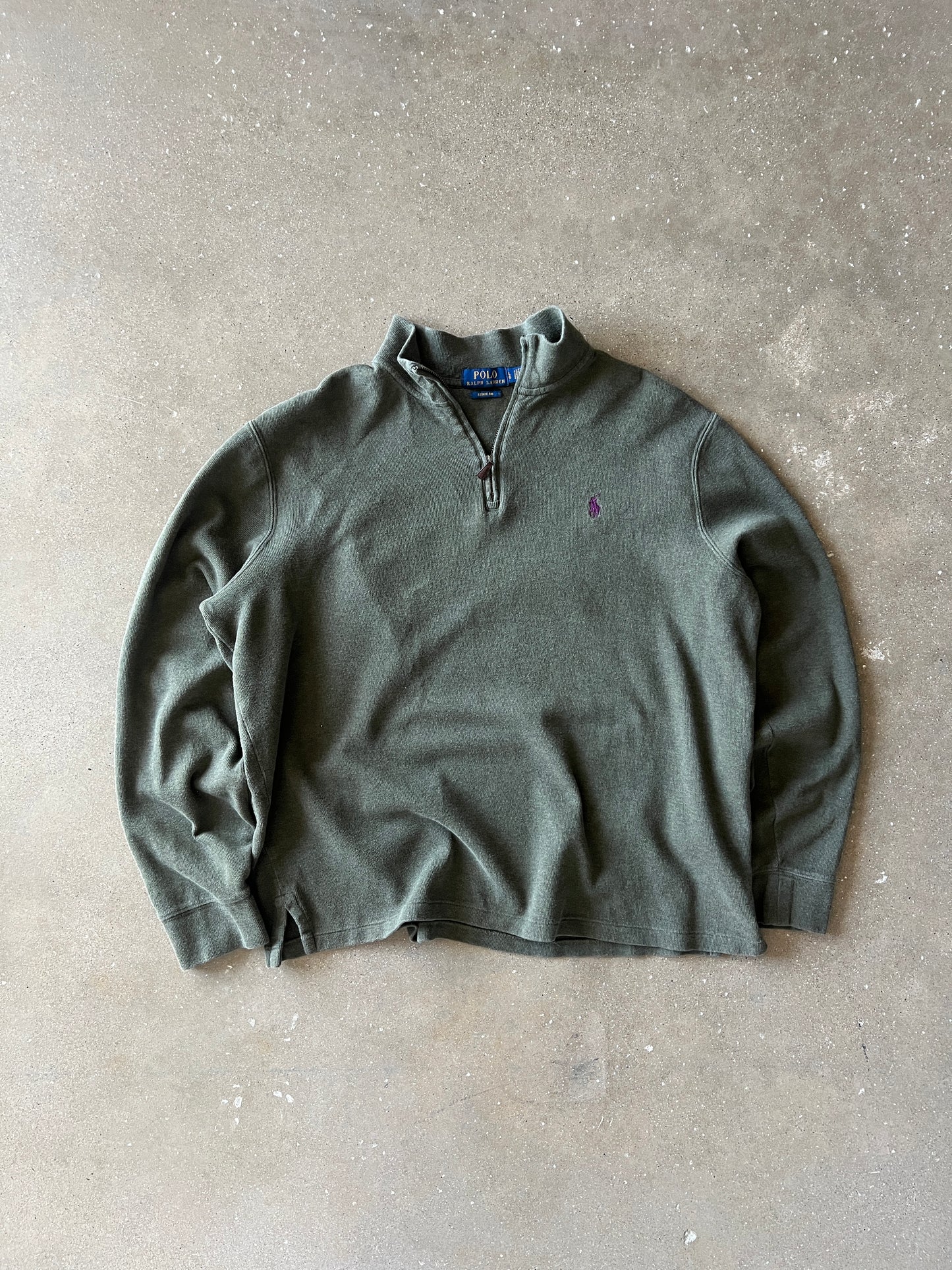 Vintage Green Polo Zip Up Sweater - L