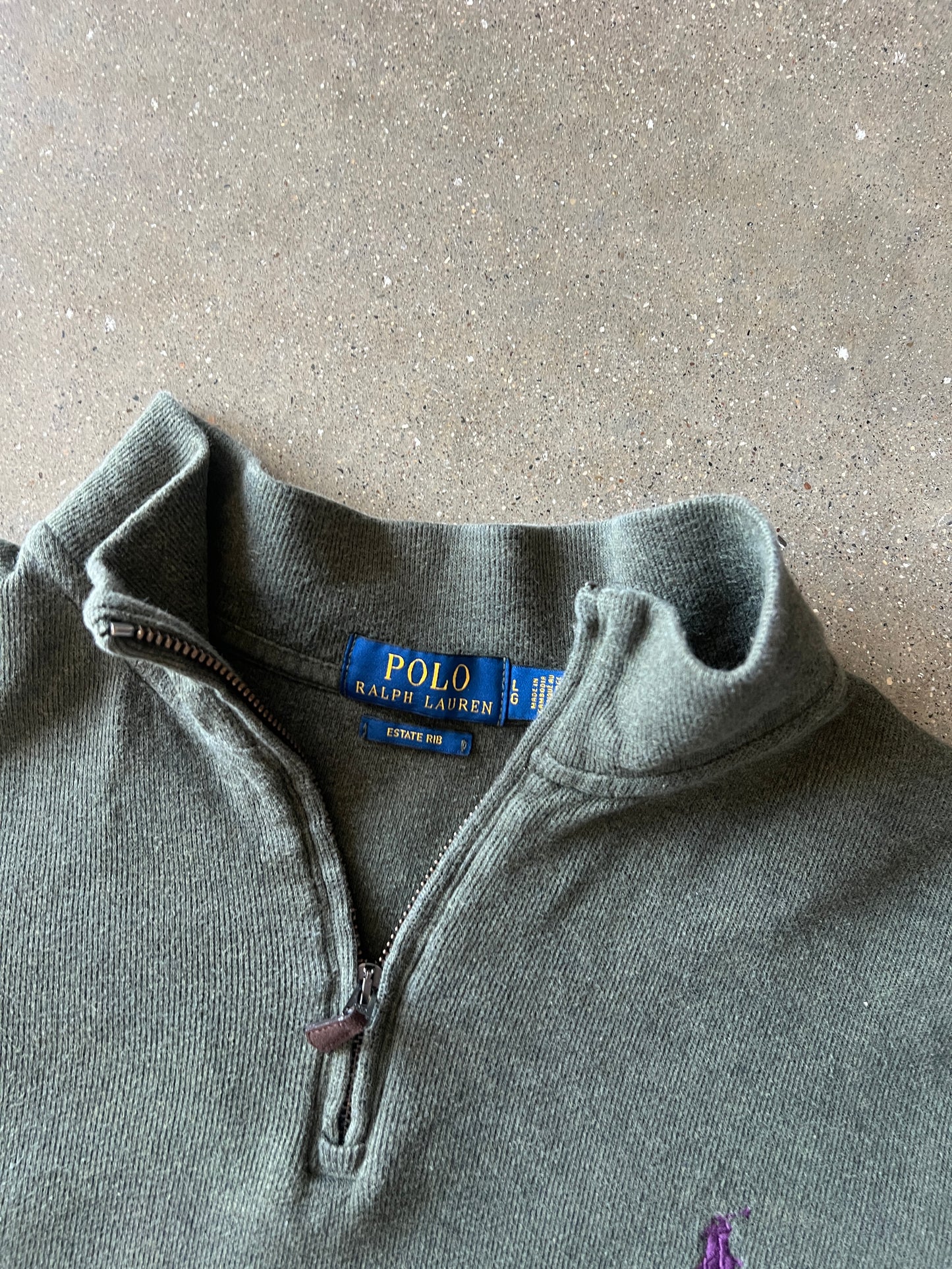 Vintage Green Polo Zip Up Sweater - L