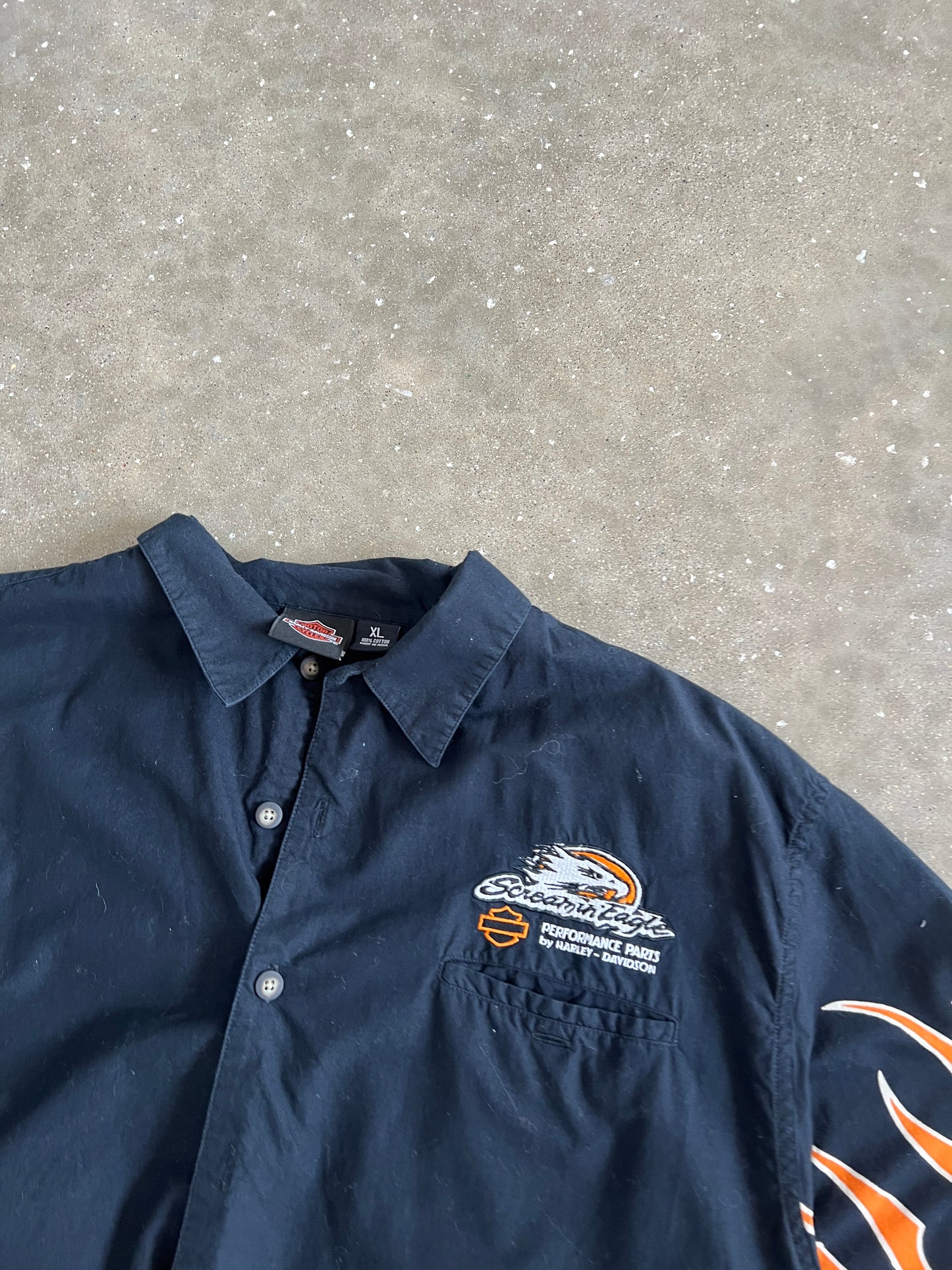 Vintage Black and Flame Harley Davidson Button Down Shirt - XL