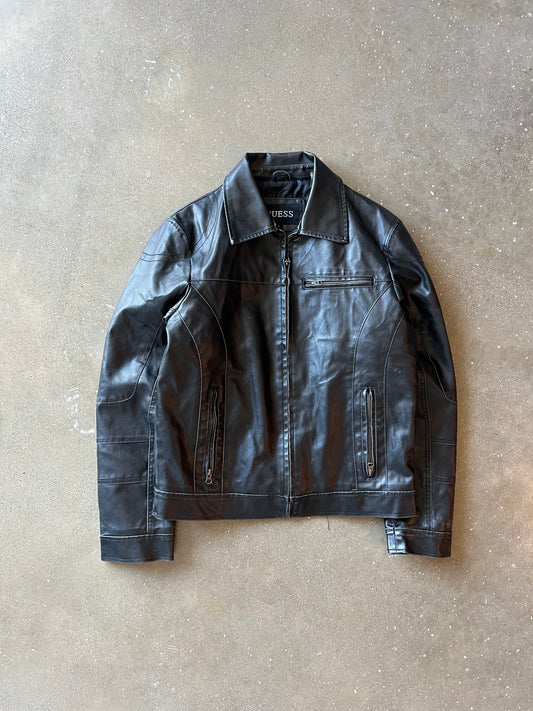 Vintage Black Guess Jeans Leather Jacket - S