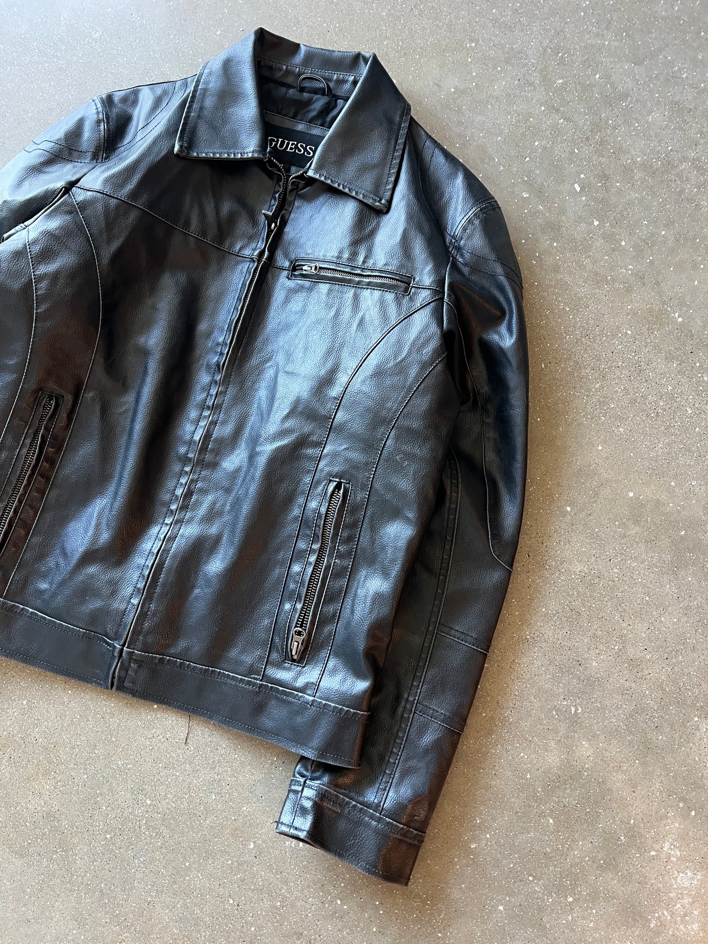 Vintage Black Guess Jeans Leather Jacket - S