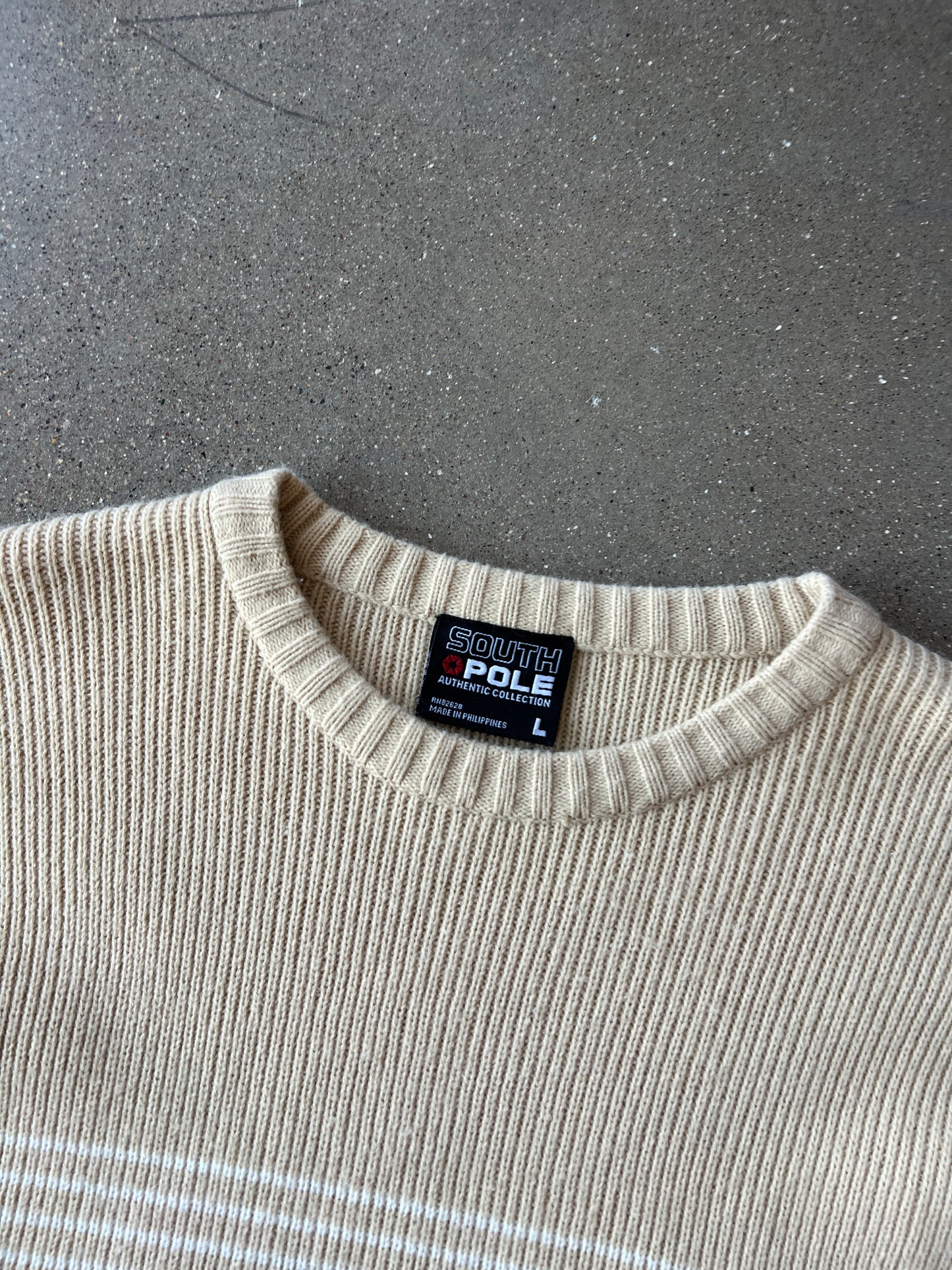 Vintage Cream Yellow South Pole Knit Sweater - L