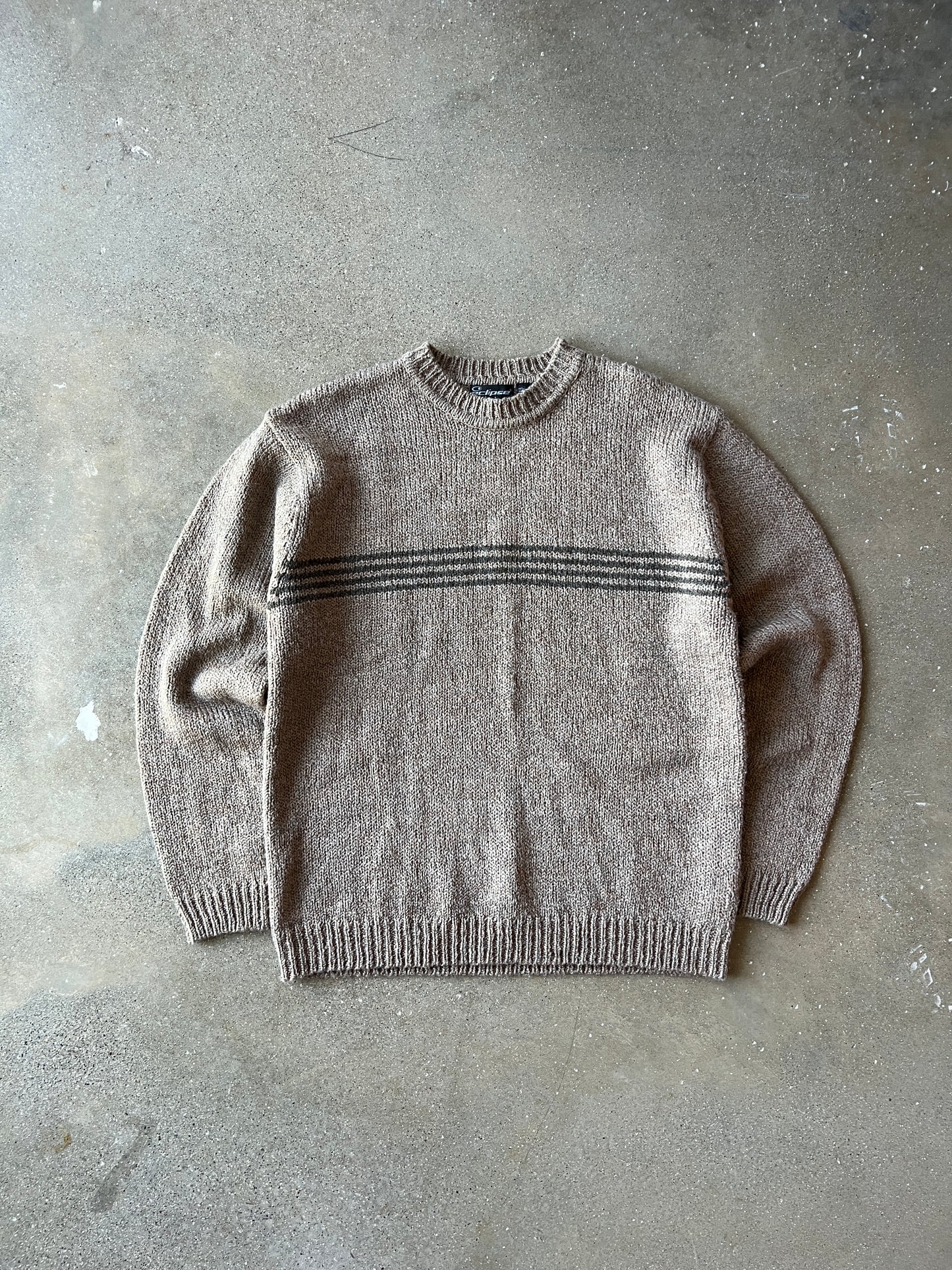 Vintage Mocha Brown Stripped Knit Sweater - L