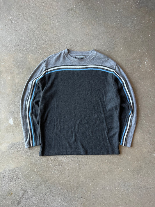 Vintage Grey Blue Stripped Knit Sweater - XL