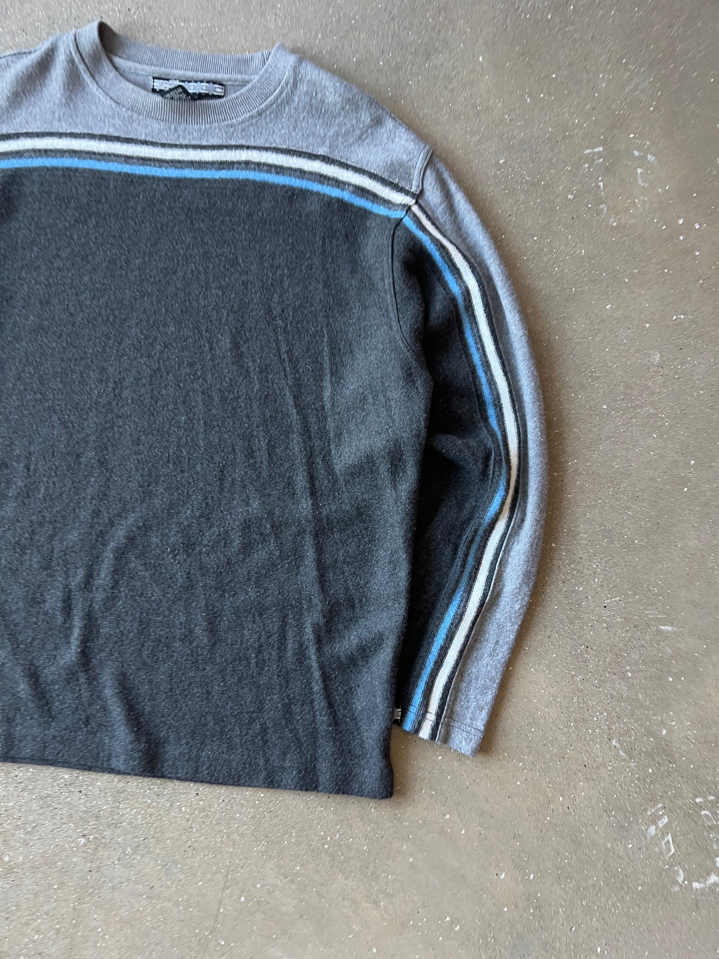 Vintage Grey Blue Stripped Knit Sweater - XL