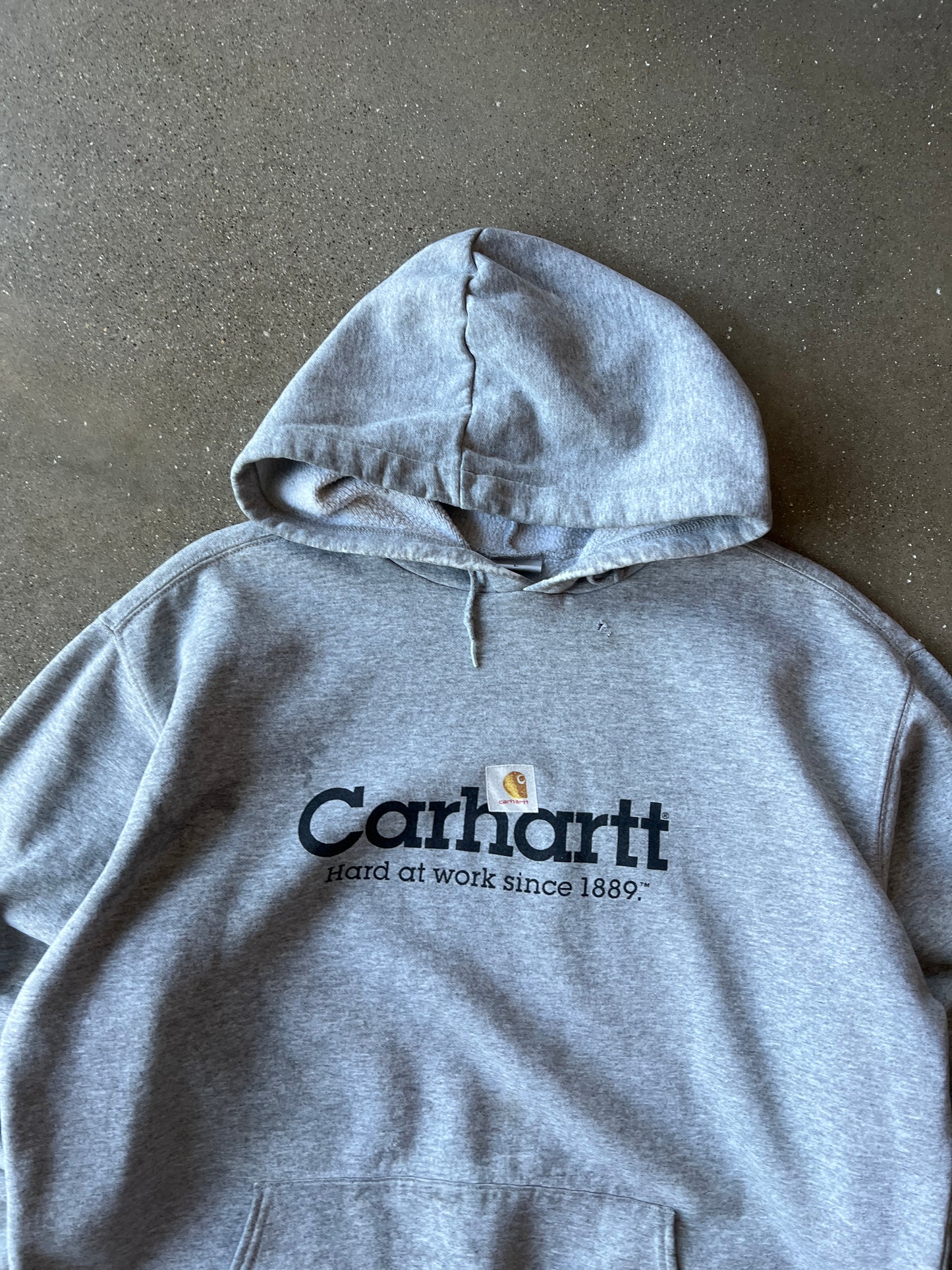 Vintage Grey Carhartt Spellout Hoodie - L