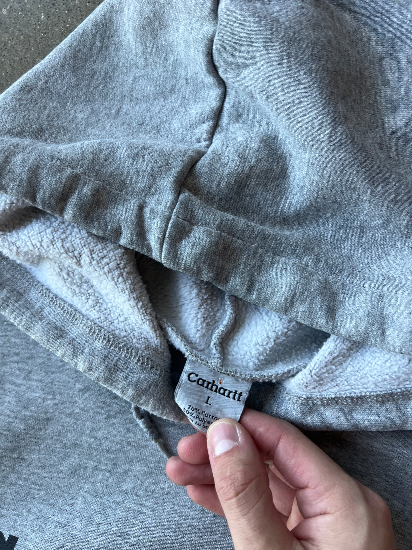 Vintage Grey Carhartt Spellout Hoodie - L