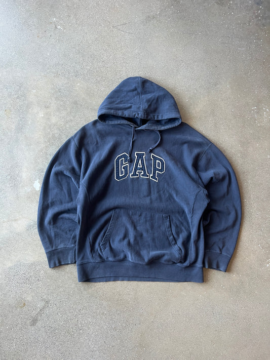 Vintage Navy Blue Gap Spellout Hoodie - M