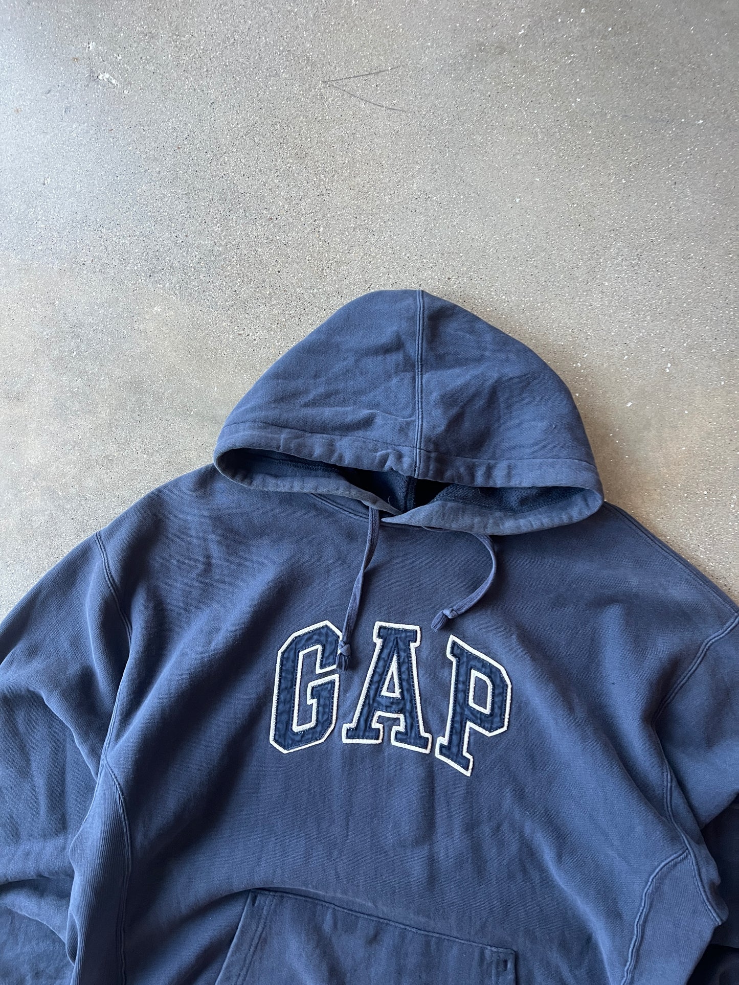 Vintage Navy Blue Gap Spellout Hoodie - M