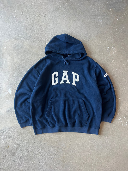 Vintage Navy Blue Gap Spellout Fleece Hoodie - XL
