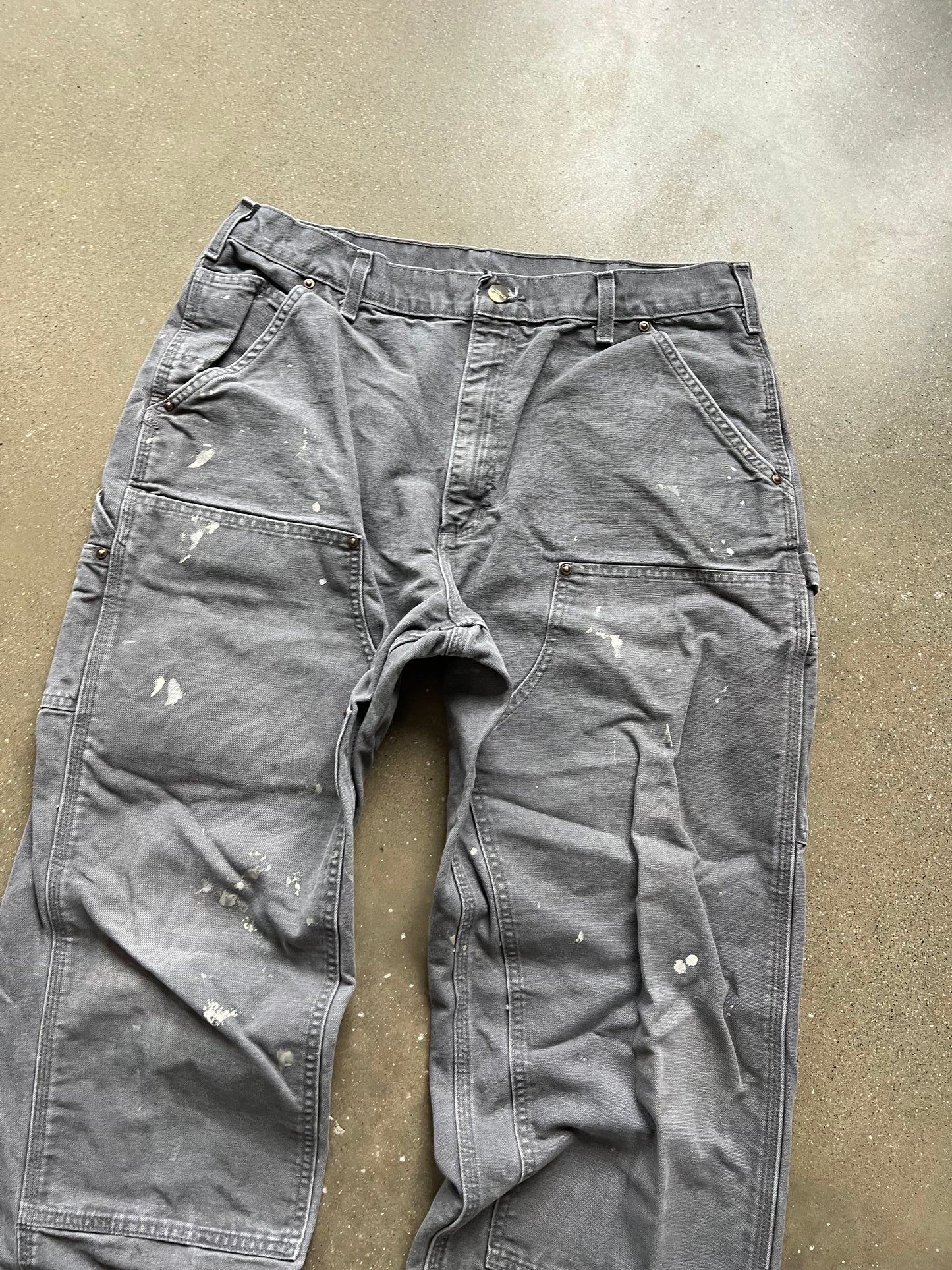 Vintage Painted Grey Carhartt Double Knee Pants - 36