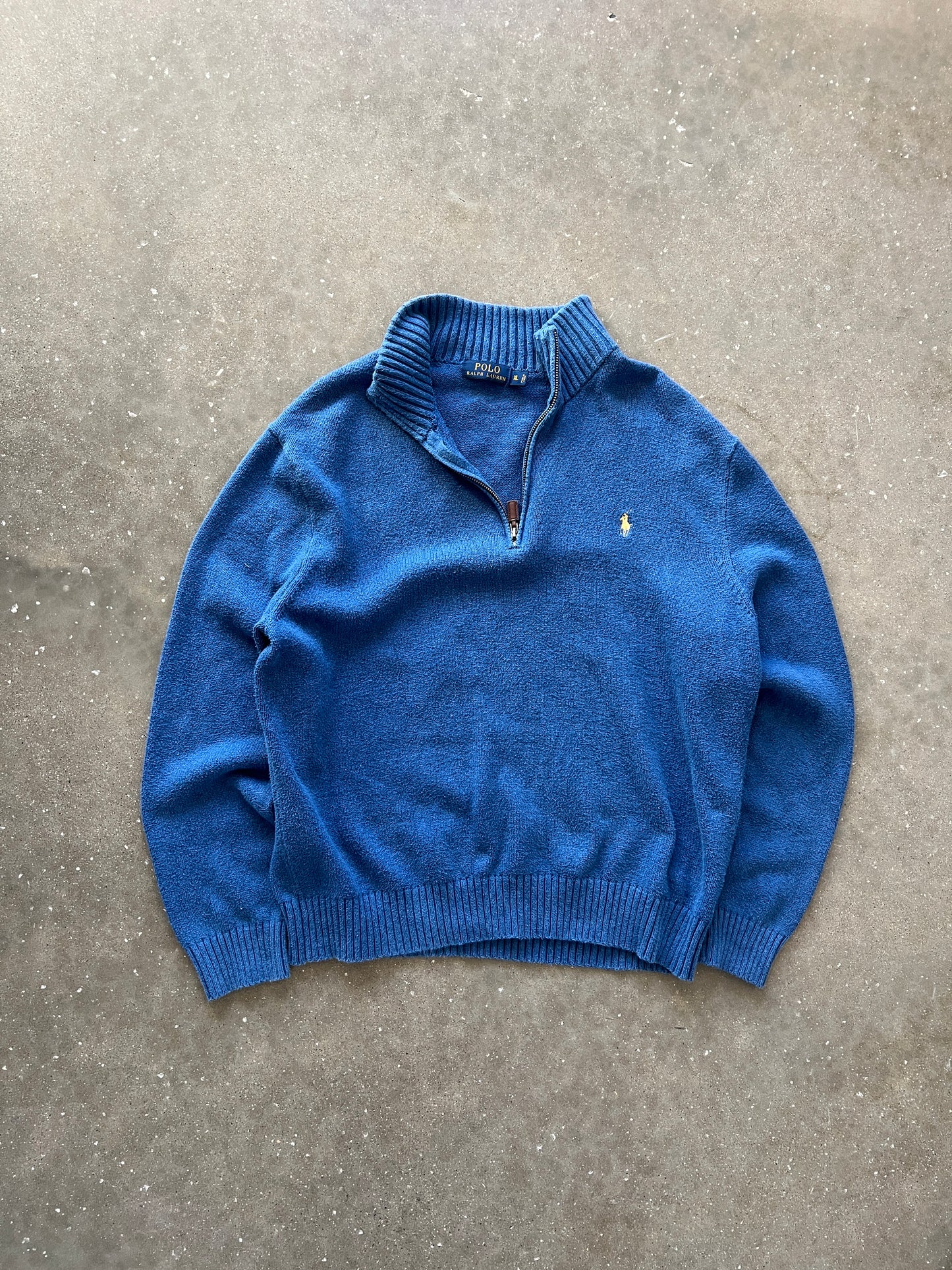 Vintage Sky Blue Polo Knit Sweater - XL