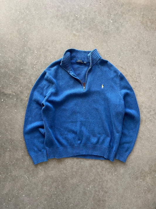 Vintage Sky Blue Polo Knit Sweater - XL