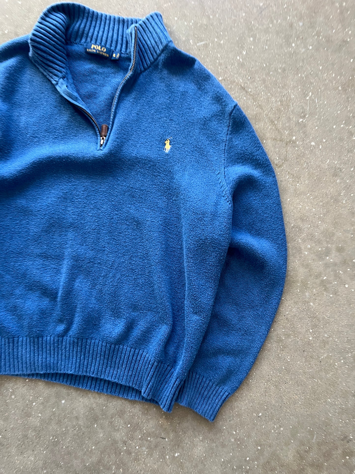 Vintage Sky Blue Polo Knit Sweater - XL