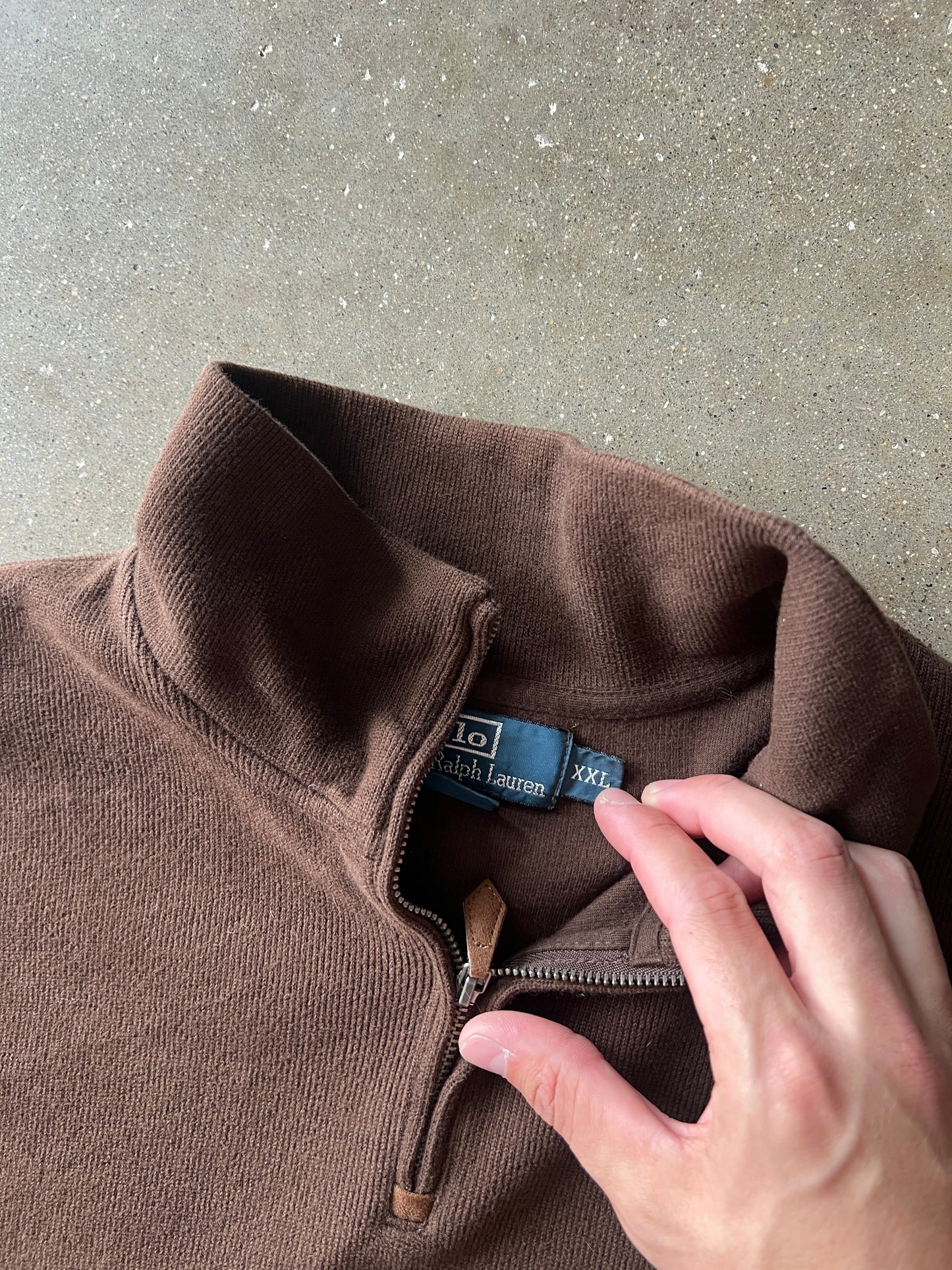 Vintage Brown Polo Quarter Zip - XXL