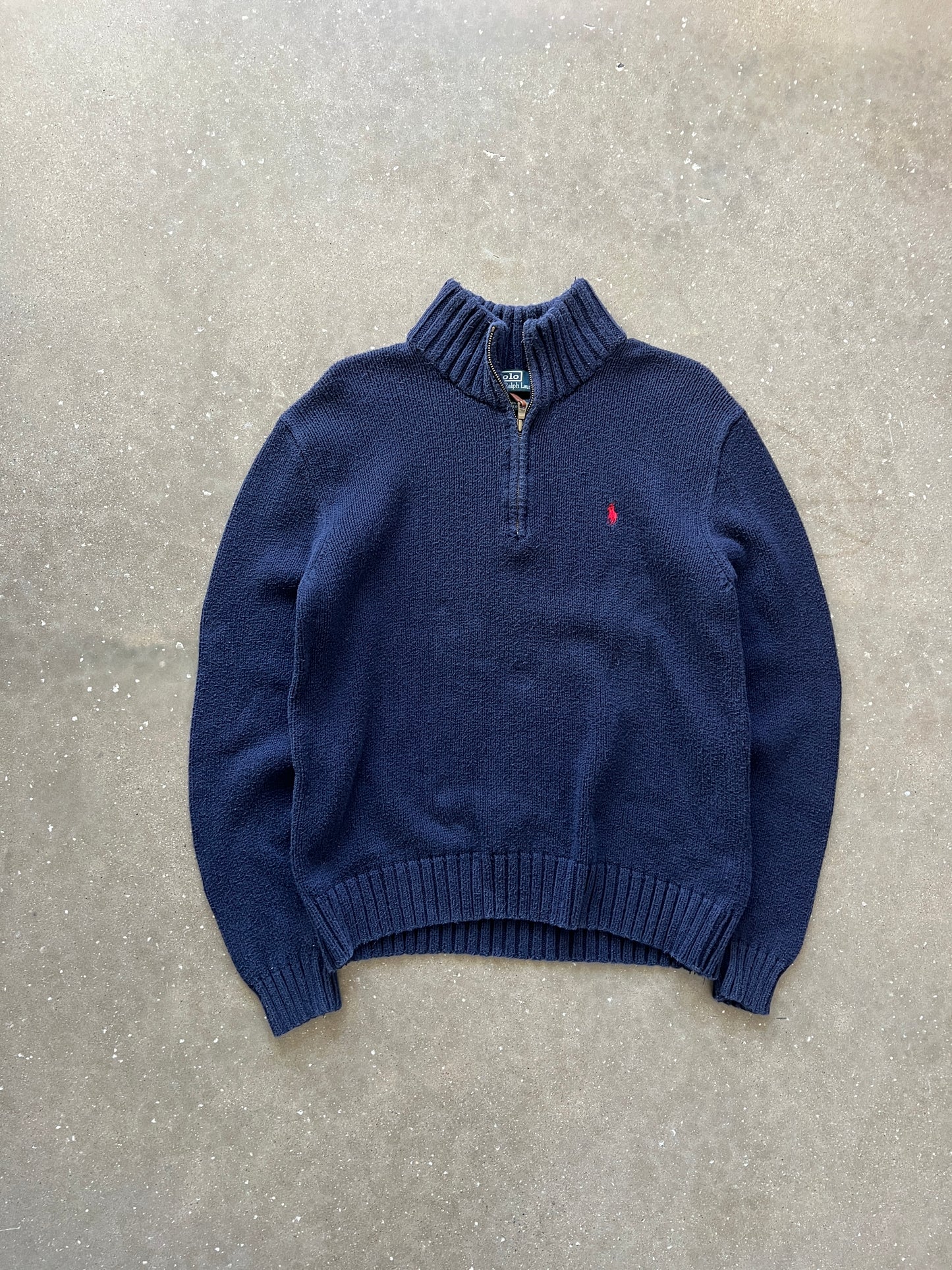 Vintage Navy Blue Polo Knit Sweater - L
