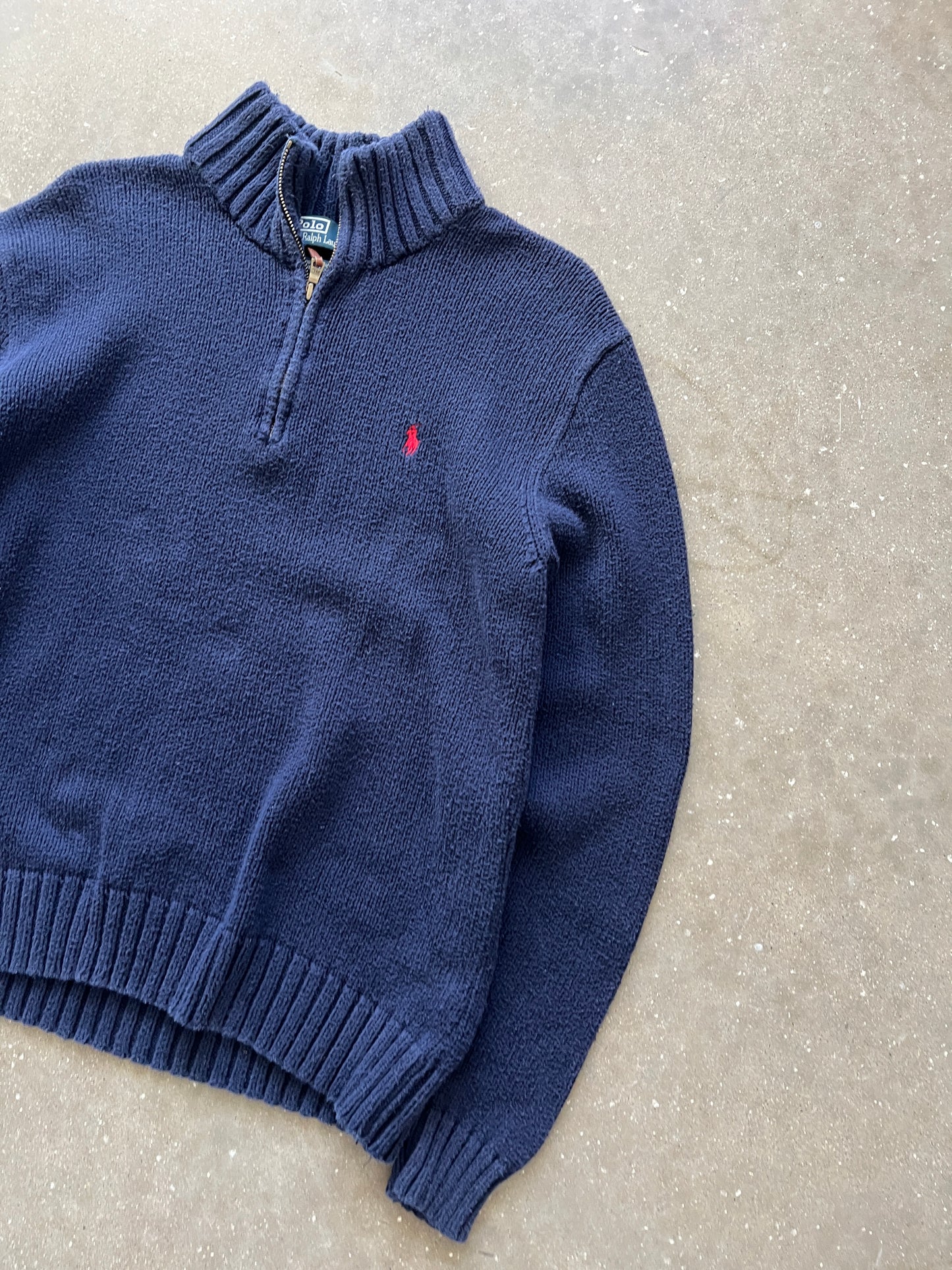 Vintage Navy Blue Polo Knit Sweater - L