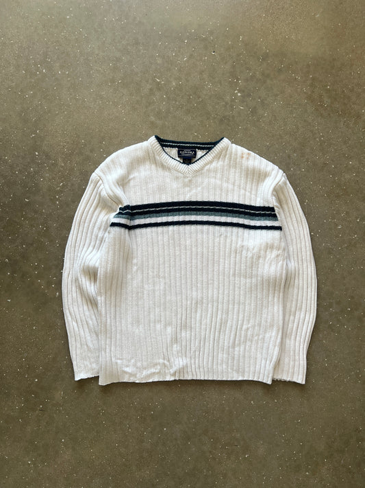 Vintage White Stripped Knit Sweater - L