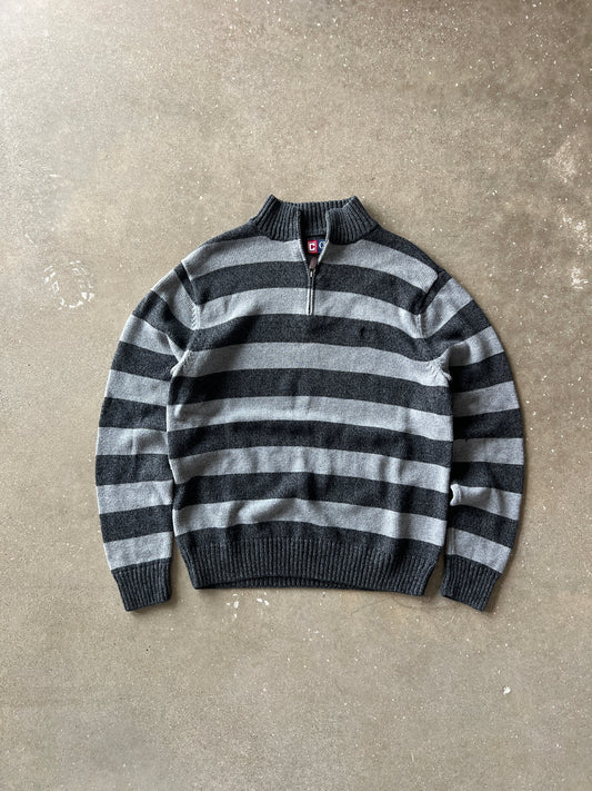 Vintage Black and Grey Chaps Quarter Zip Sweater - L