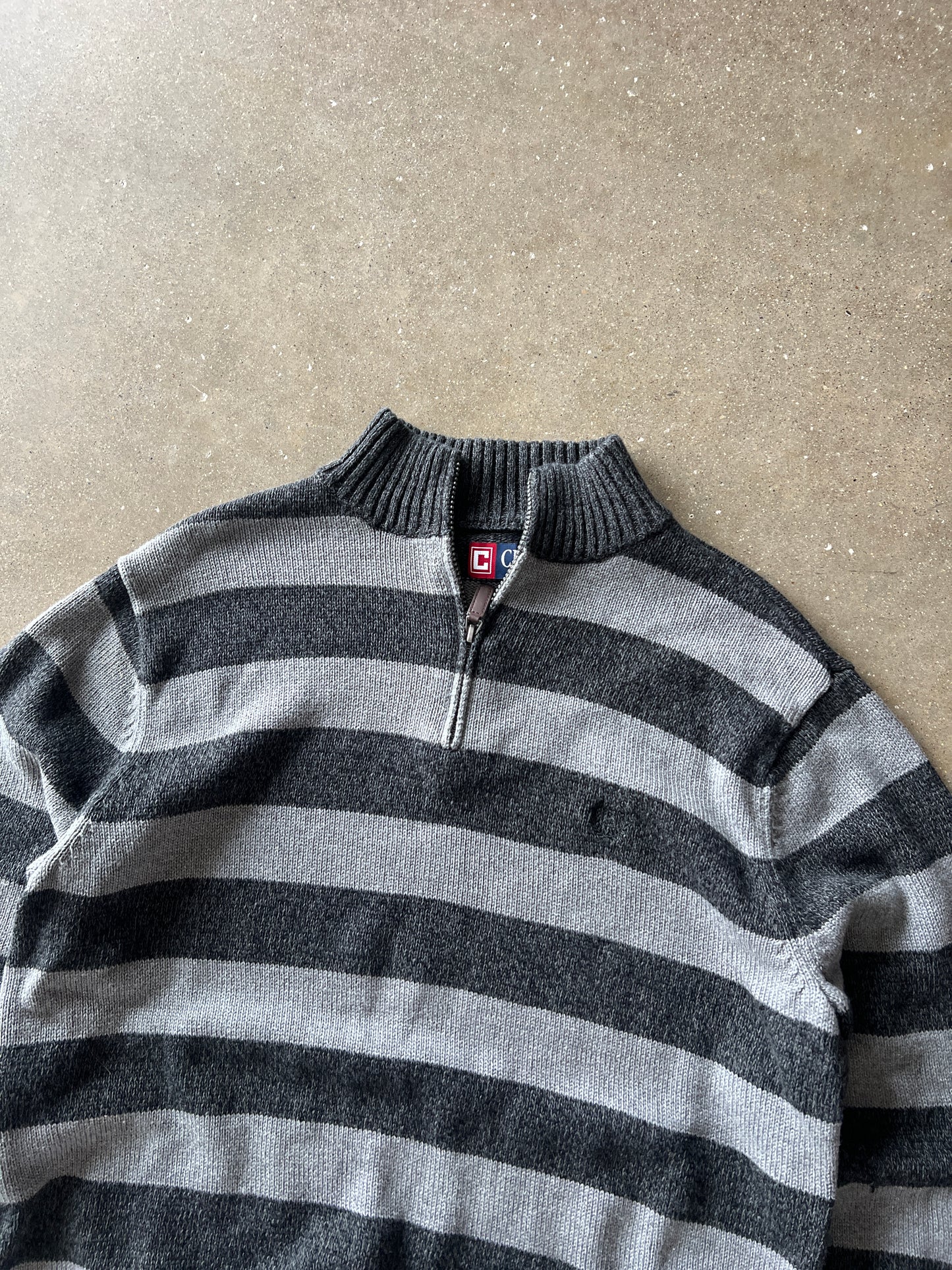 Vintage Black and Grey Chaps Quarter Zip Sweater - L