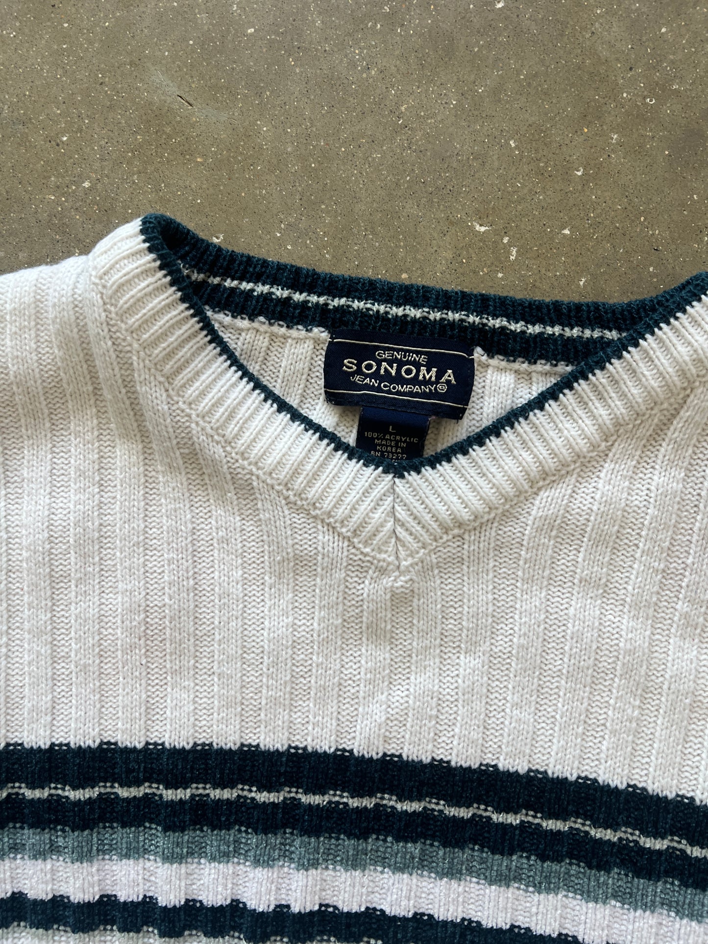 Vintage White Stripped Knit Sweater - L