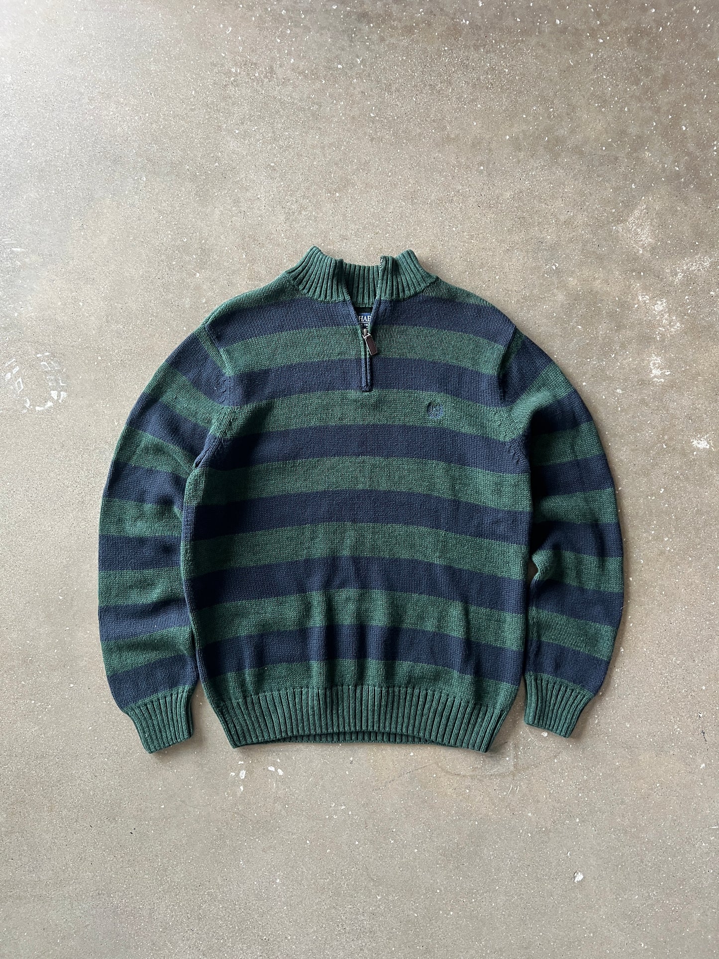 Vintage Green and Blue Chaps Quarter Zip Sweater - L